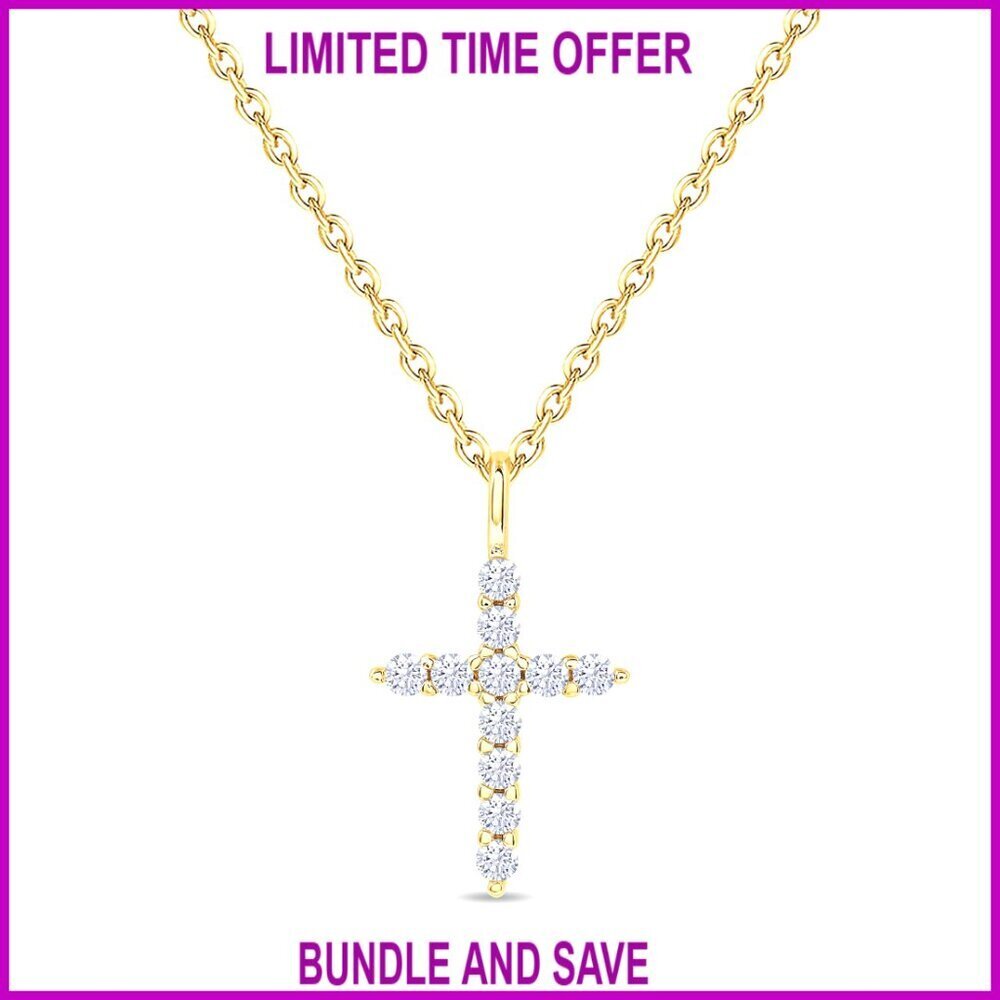 18K Gold Plated Moissanite Cross Pendant Necklace 16+2 Inch Extender